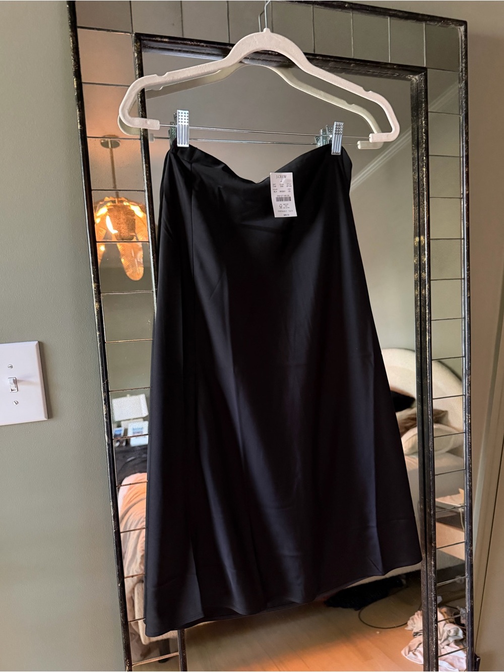 NWT J. Crew Black A-Line Bias Slip Midi Skirt
